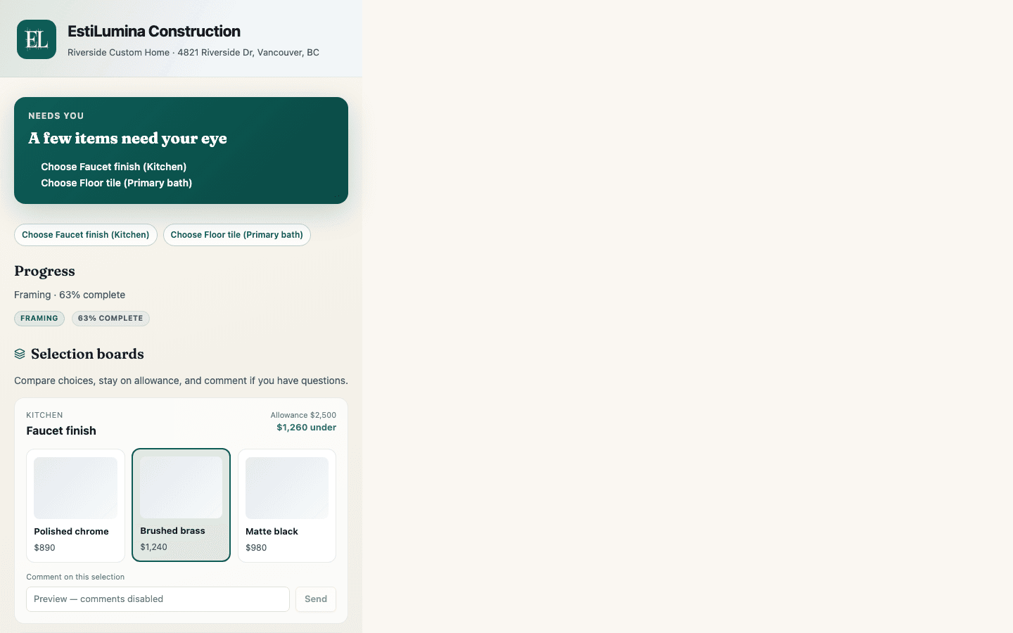 EstiLumina owner portal — live product