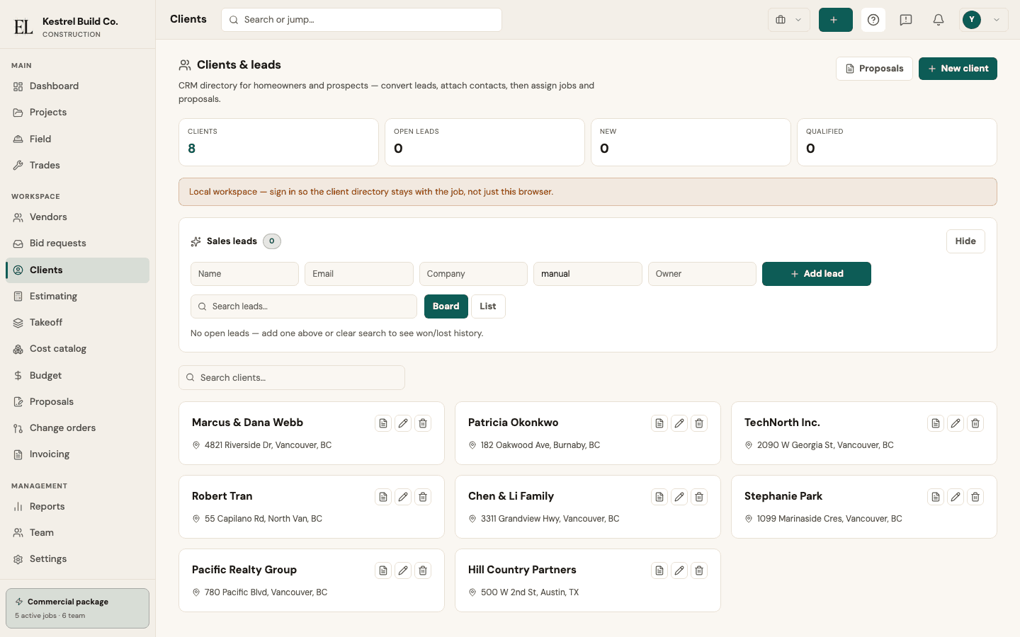 EstiLumina Clients & CRM leads — live product