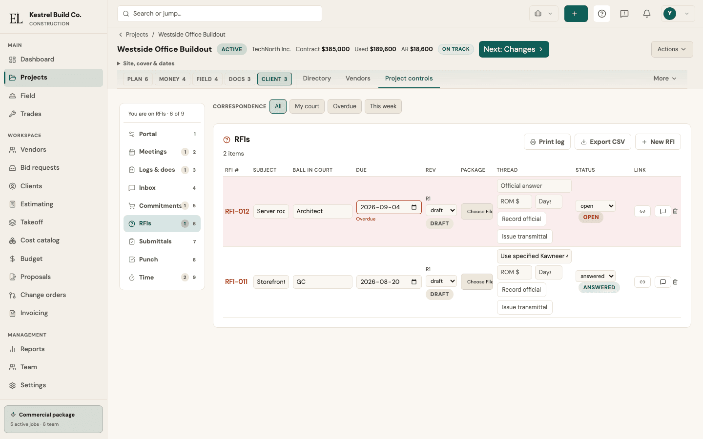 EstiLumina Project controls — live product