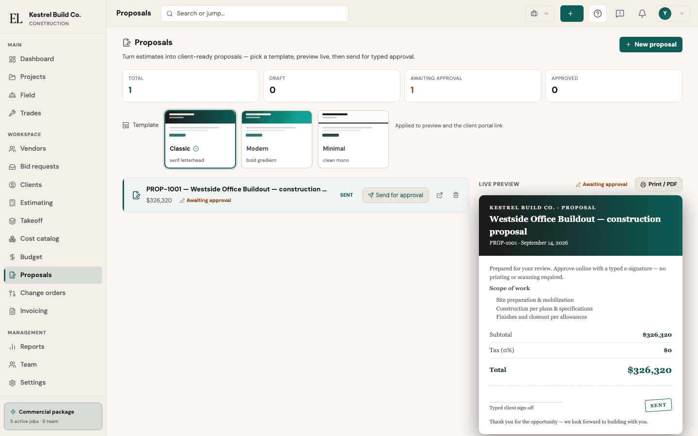 EstiLumina Proposals & contracts — live product