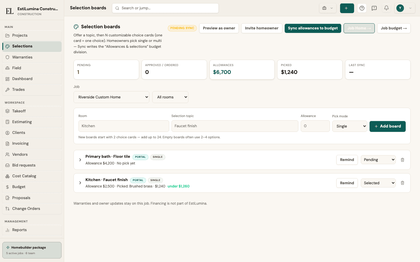 EstiLumina selection boards — live product