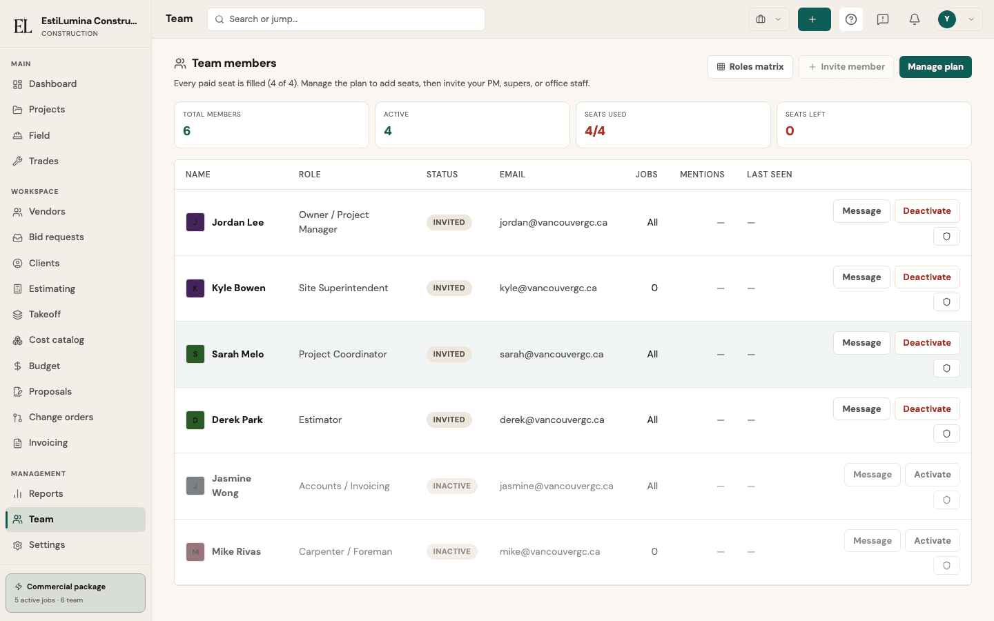 EstiLumina Team & collaboration — live product