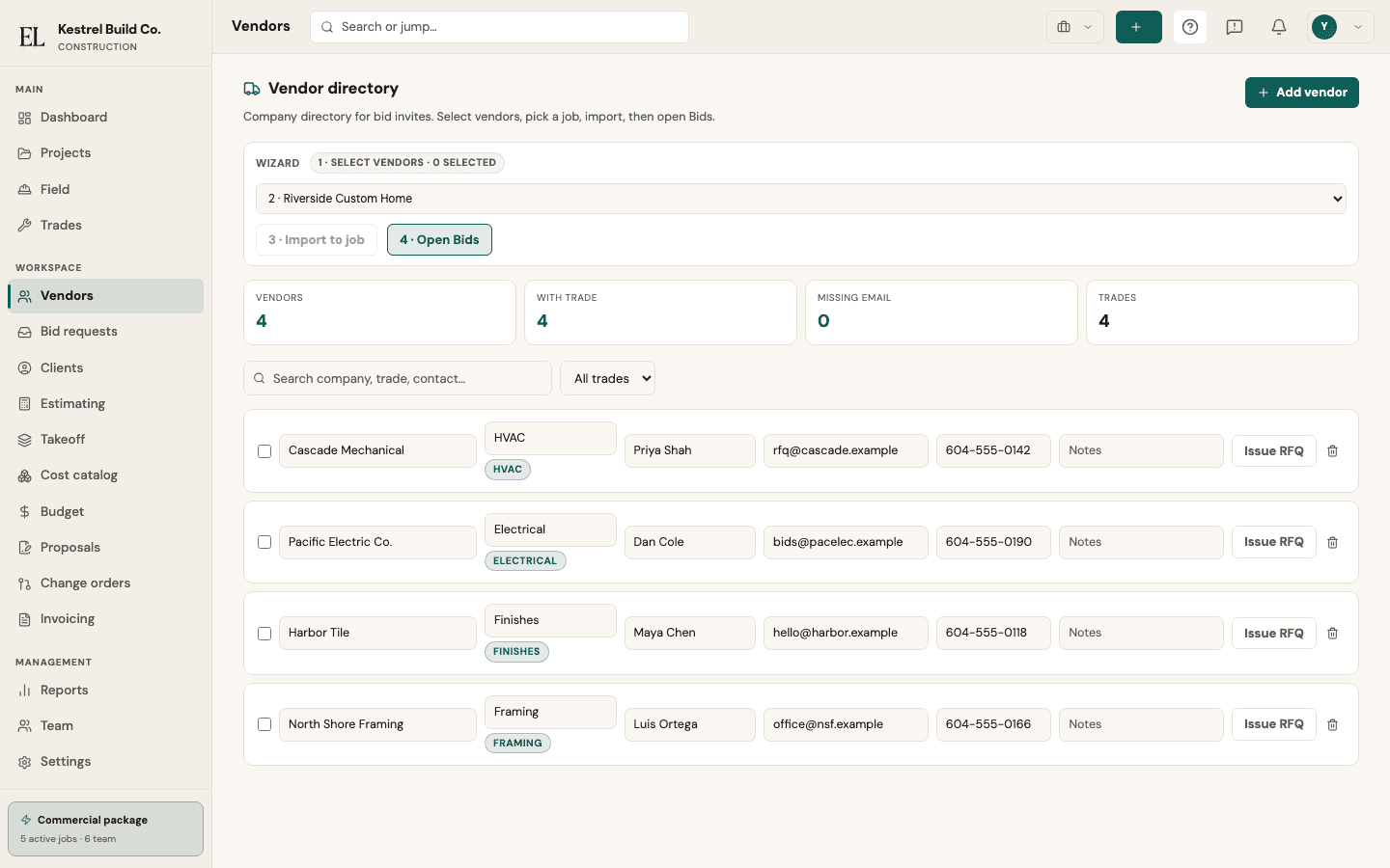 EstiLumina Vendors & subs — live product